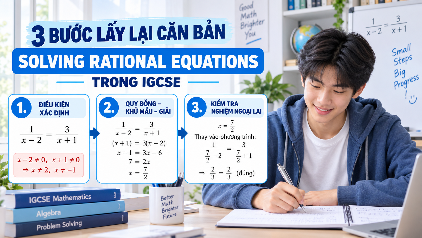 15. 3 bước lấy lại căn bản Solving Rational Equations trong IGCSE